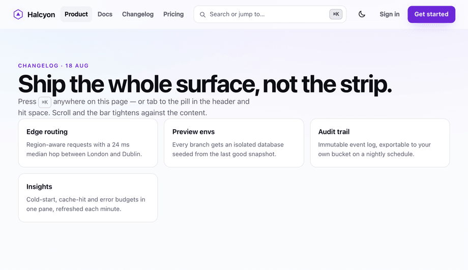 Command Palette Trigger Header with ⌘K Shortcut — preview