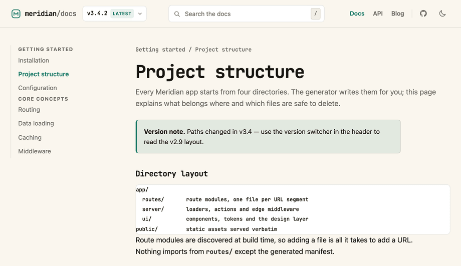 Docs Site Header with Version and Search — preview