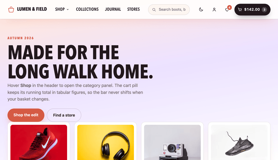 E-Commerce Header with Cart Wishlist Account — preview