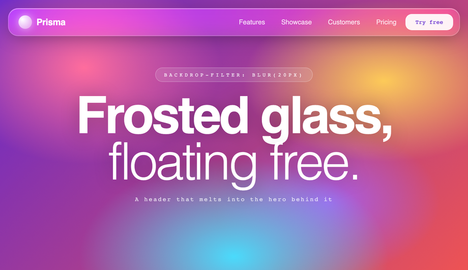 Glassmorphism Transparent Header — preview