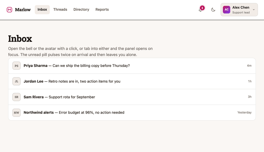 Header with Notification Bell and User Menu — preview