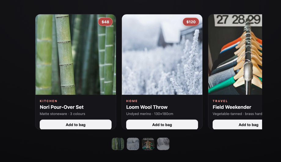 E-Commerce Product Showcase Card Slider — preview