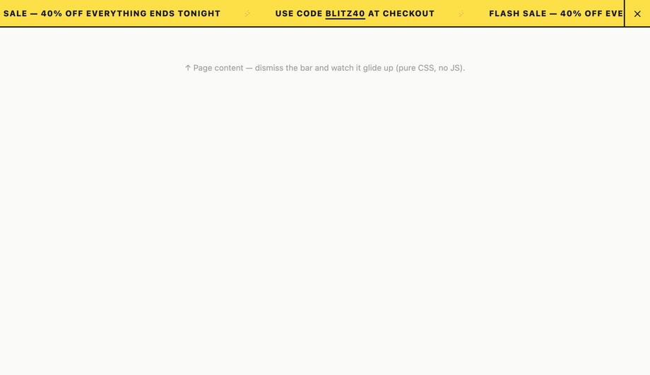 Flash Sale Announcement Bar — Fast, High-Contrast, Dismissible — preview