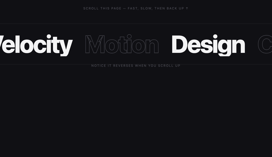 Scroll-Velocity Reactive Marquee — Speed & Skew Follow the Page — preview