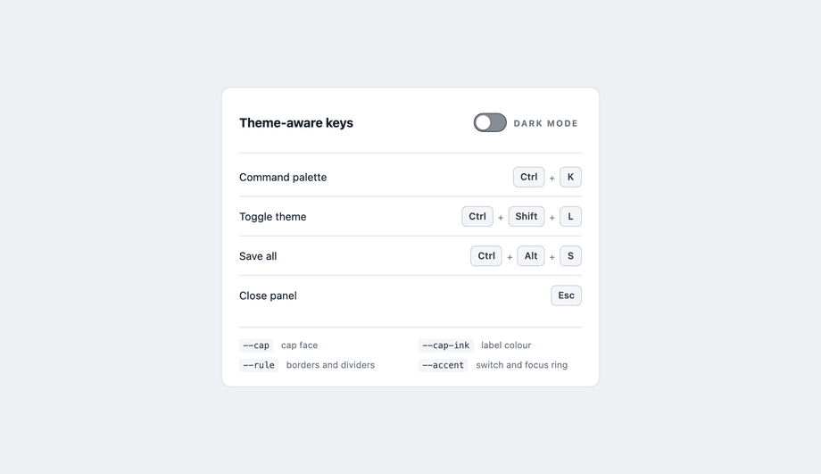 Dark Mode Kbd Keys with CSS Variables — preview