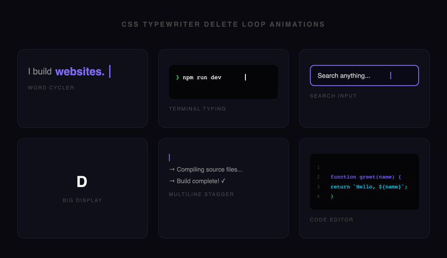 CSS Typewriter Delete Animation Loop — preview