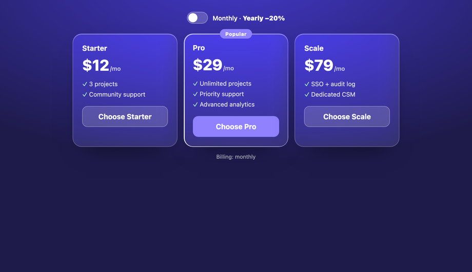 Interactive Glass Pricing Matrix — preview