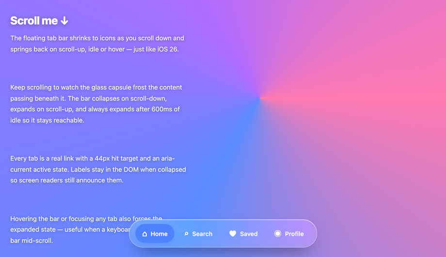 iOS 26 Floating Tab Bar — preview