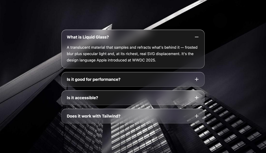 Liquid Glass Accordion Component — preview