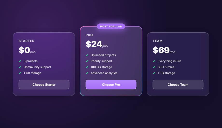 Liquid Glass Pricing Table — preview