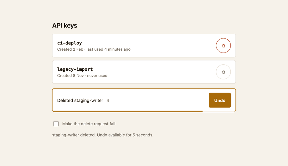 Delete Button with Undo Window — preview