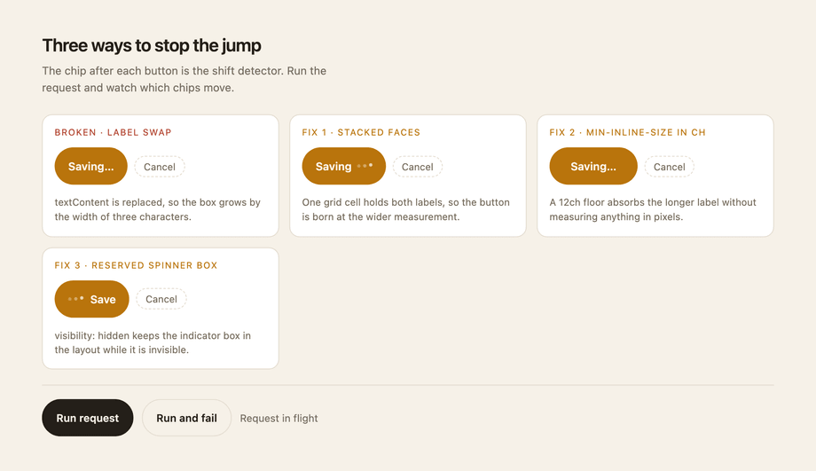 Fixed Width Loading Button No Layout Shift — preview