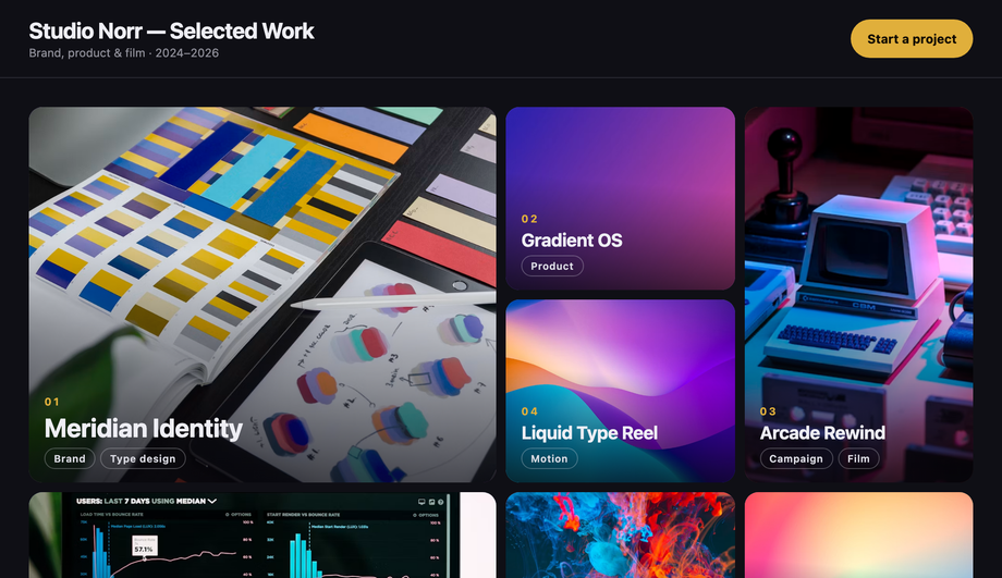 CSS Grid Masonry Portfolio Showcase Code — preview