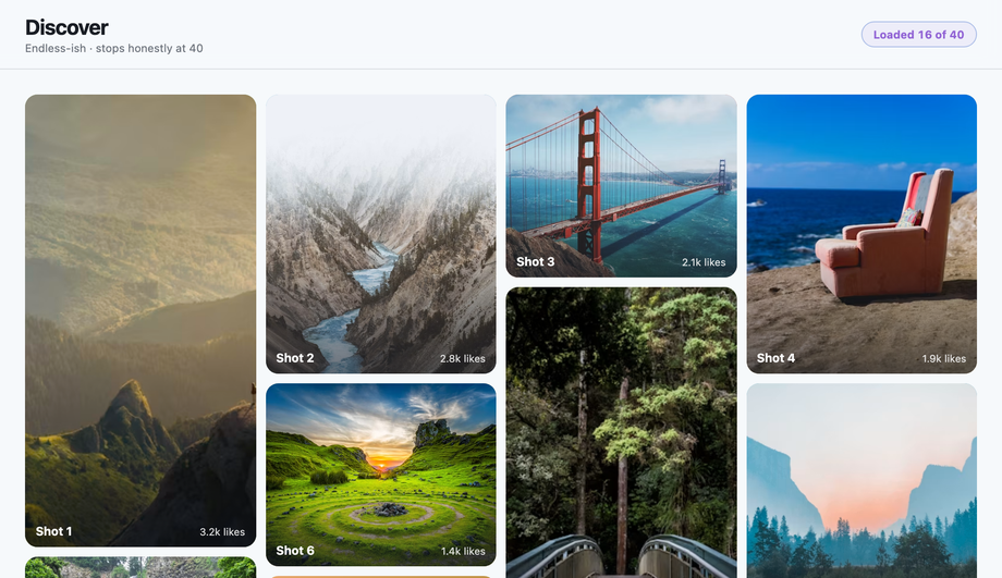 CSS Masonry Infinite Scroll Dynamic Loading — preview