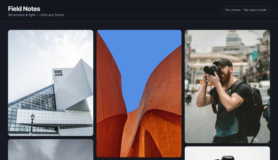 CSS Masonry Lightbox Gallery Example — preview