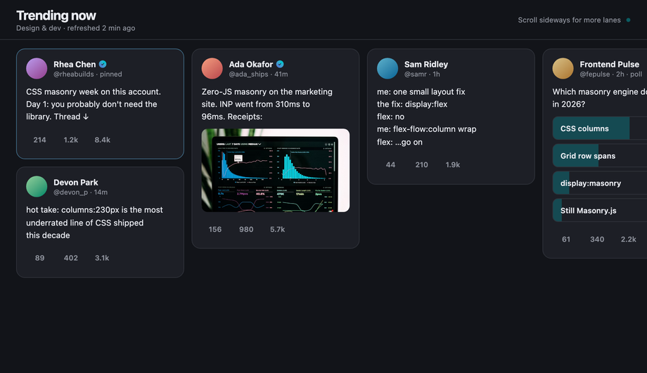CSS Masonry Social Media Feed Cards — preview