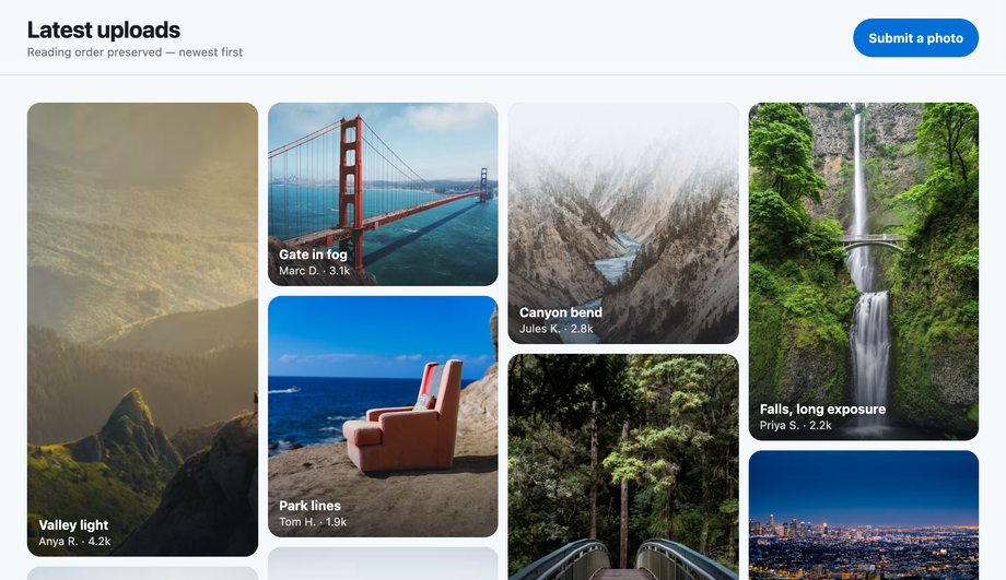Responsive CSS Masonry Photo Grid Variable Height — preview