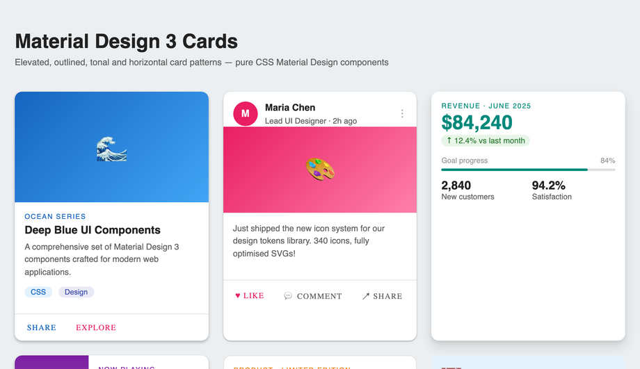 Material Design Card CSS — preview