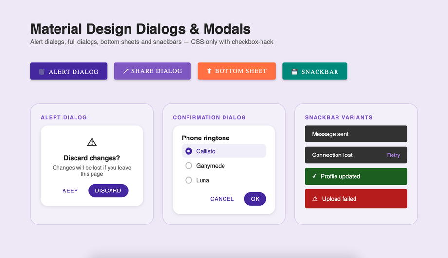 Material Design Dialog Modal CSS — preview