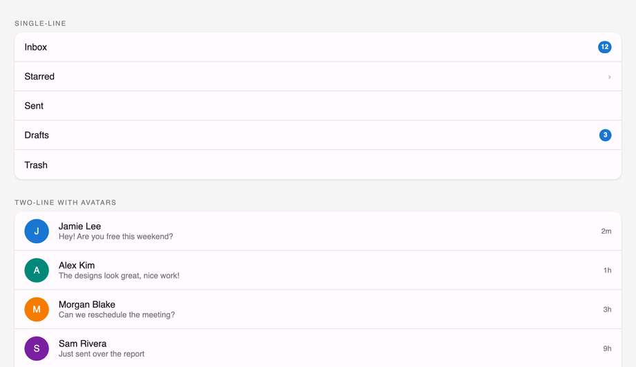 Material Design List CSS — preview