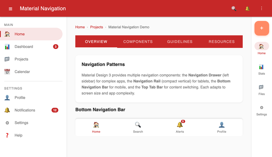 Material Design Navigation CSS — preview