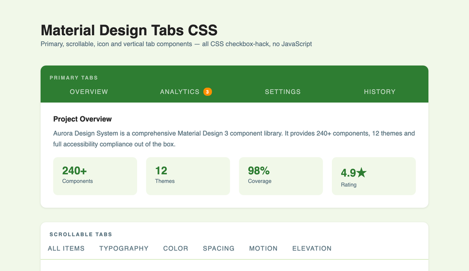 Material Design Tabs CSS — preview