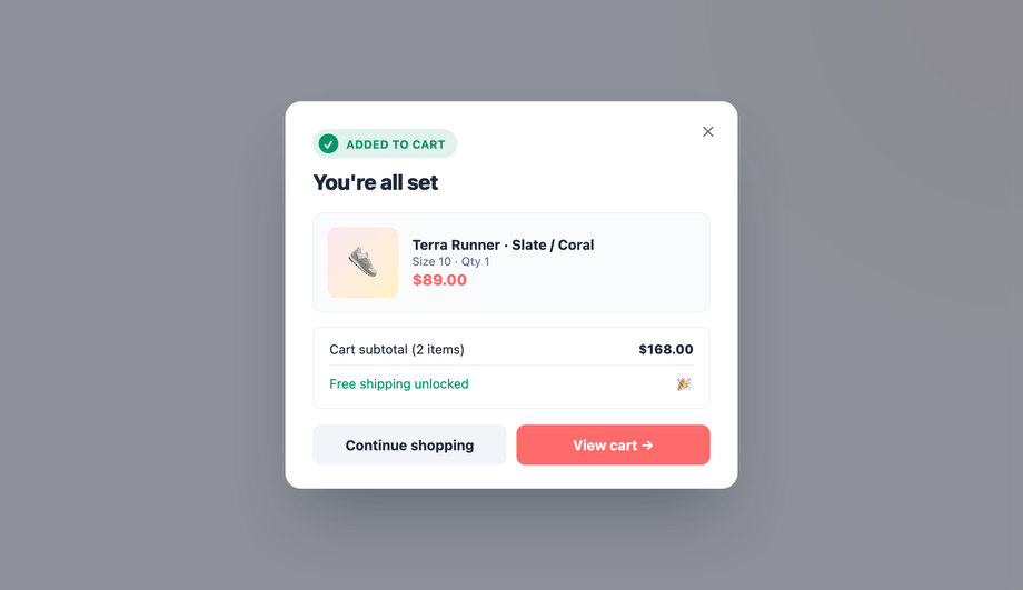 Add to Cart Confirmation Modal — preview