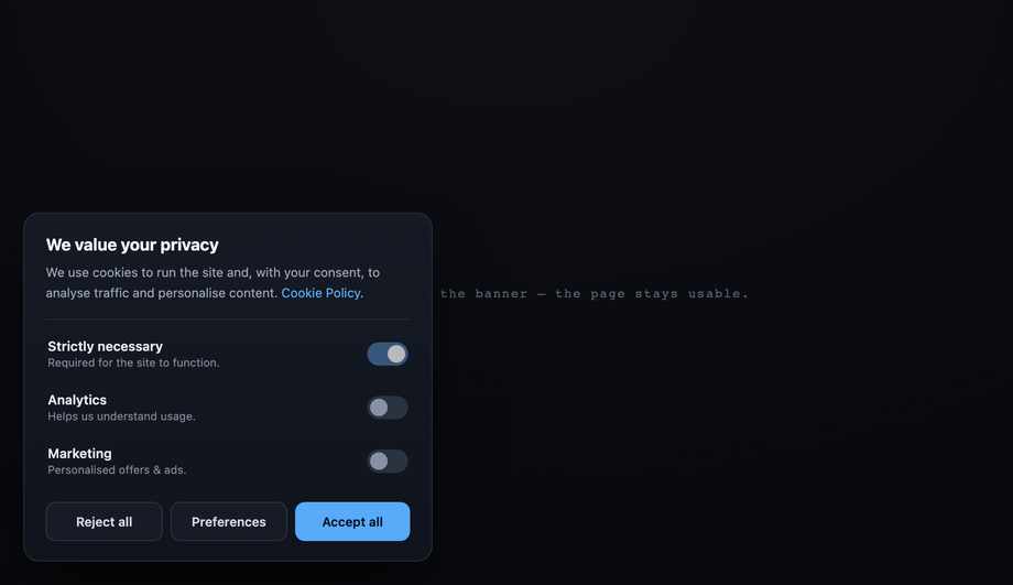Cookie Consent / GDPR Banner — preview