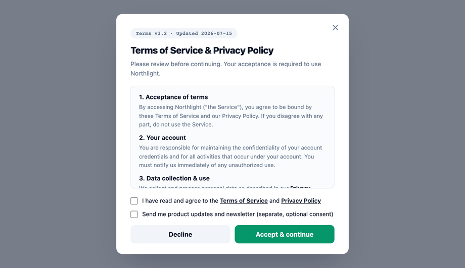 Terms of Service Acceptance Modal — preview