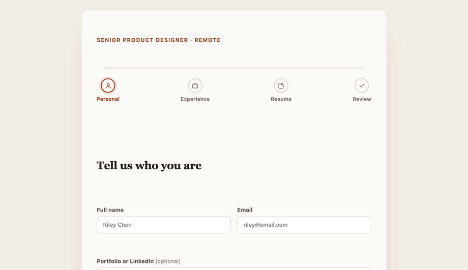 Job Application & Resume Upload Form — preview
