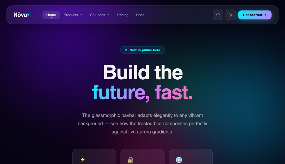 Glassmorphism CSS Navbar — preview