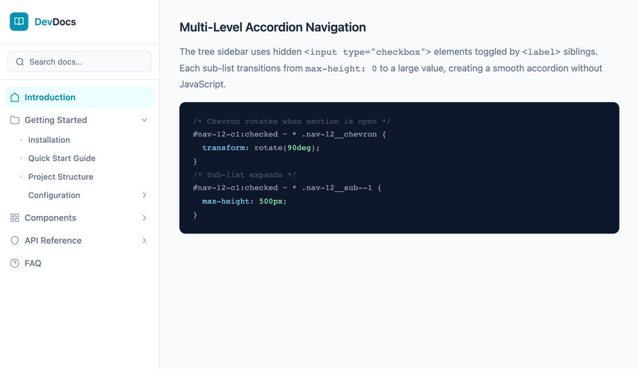 CSS Multi-Level Accordion Navigation — preview