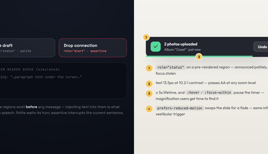 Accessible CSS Toast Notification Aria Live — preview