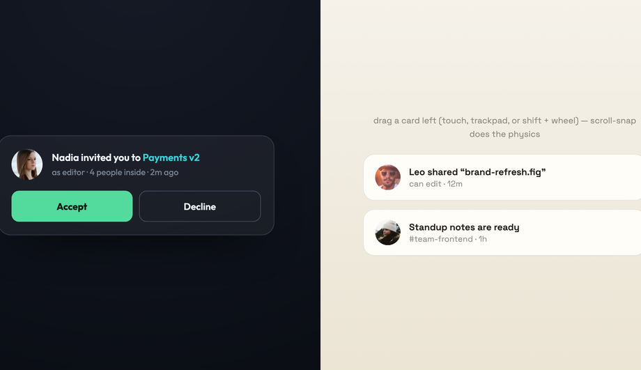 CSS Notification Card With Action Buttons — preview