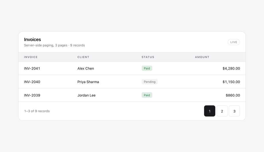 Data Table Pagination Bar — preview