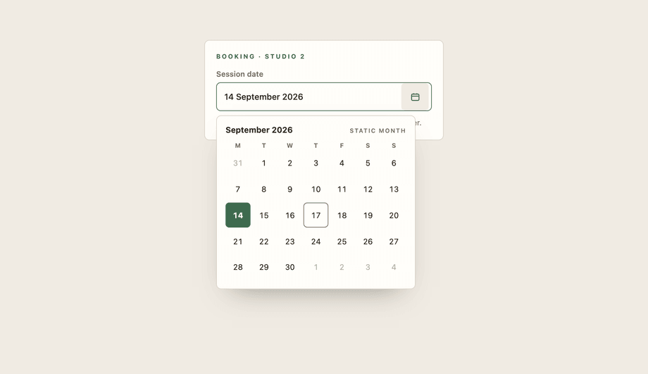 Date Picker Popover Panel — preview