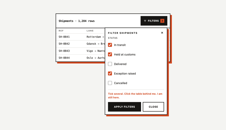 Popover Menu with Checkbox Filters — preview