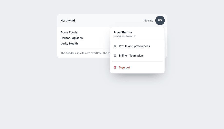 User Profile Flyout Menu — preview