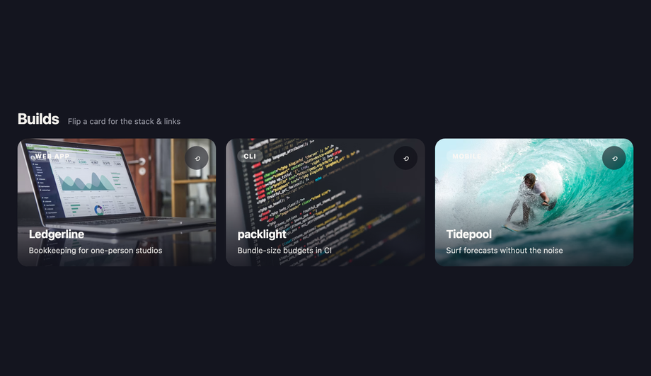 CSS Card Flip Portfolio Layout — preview