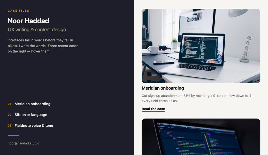 Split Screen Portfolio Layout HTML CSS — preview