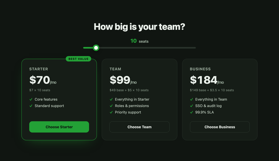 Interactive Volume Slider Pricing — preview