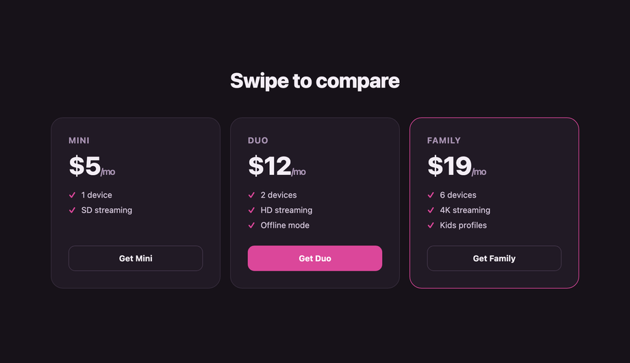 Mobile Horizontal Swipe Carousel — preview