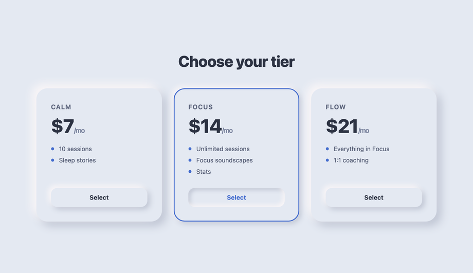 Neumorphic Soft-Press Tiers — preview