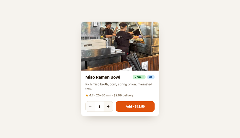 Food-Delivery Card with Quantity — preview