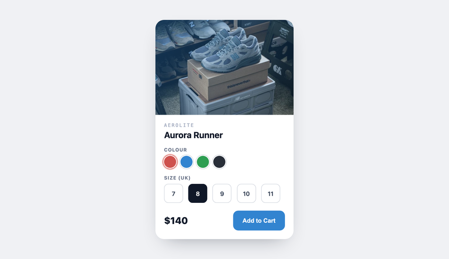 Sneaker Colour + Size Picker Card — preview