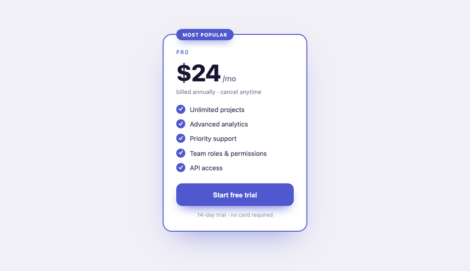 Subscription Pricing Card — preview