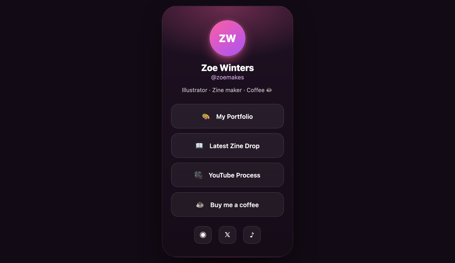 Creator Link-in-Bio Mobile Profile Card — preview