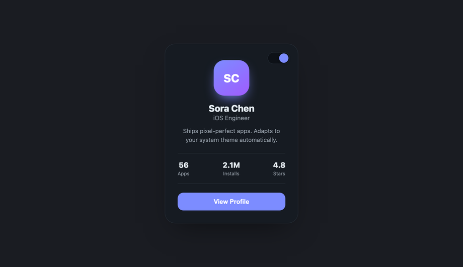 Dark Mode Toggle Team Card — preview