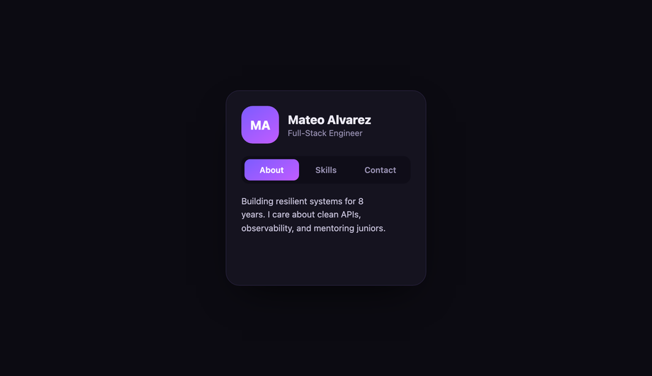 Tabbed Content Profile Component — preview