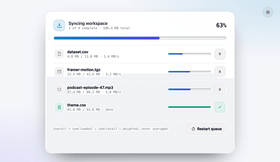 Download Queue Progress with Per File Bars and Overall Total — preview